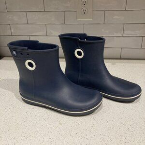 Crocs Jaunt Shorty Rain Boots Navy Blue White Trim Waterproof Women’s SZ W10
